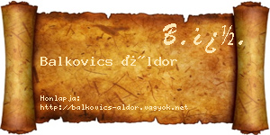 Balkovics Áldor névjegykártya